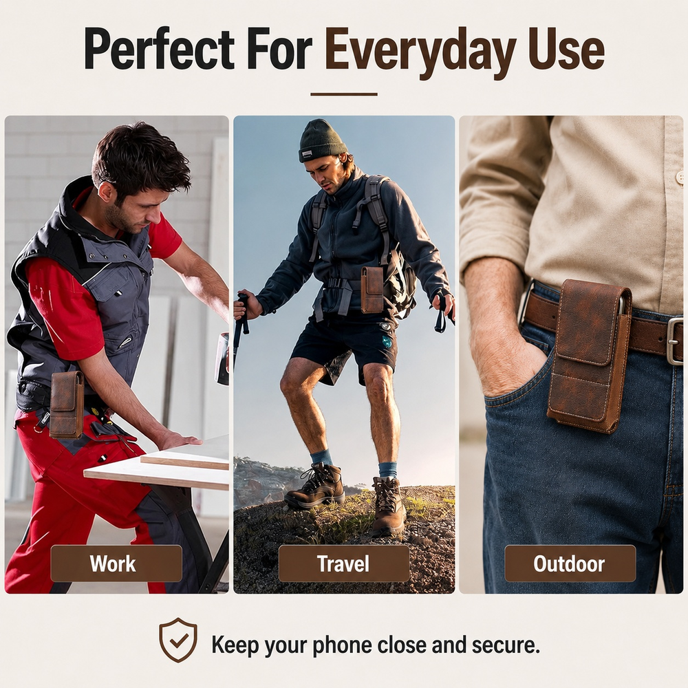 ⚡Big Discount | Waist Belt Cell Phone Pouch 📱 Multi-Pocket Leather Holster with Card Holder