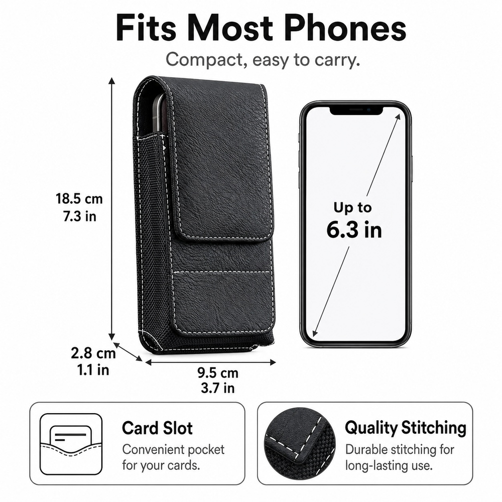 ⚡Big Discount | Waist Belt Cell Phone Pouch 📱 Multi-Pocket Leather Holster with Card Holder